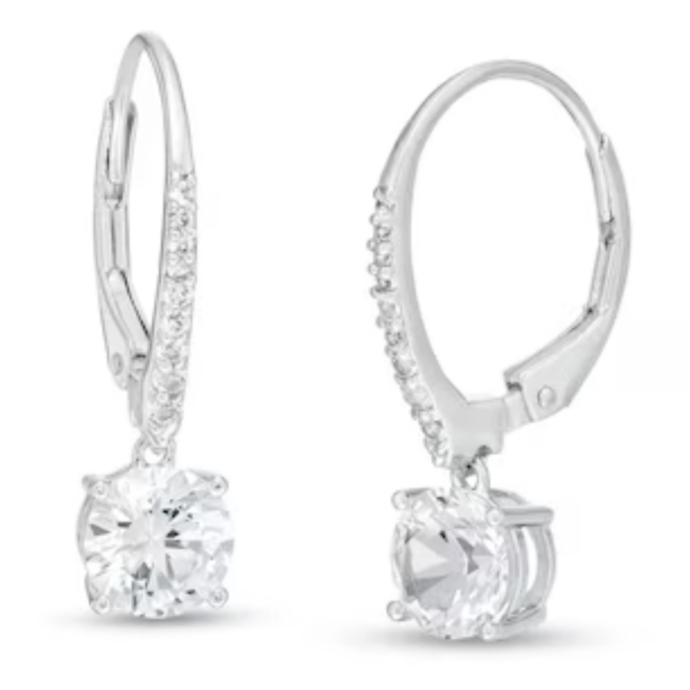 White Lab-Created Sapphire Drop Earrings In Sterling Silver, Ibb
